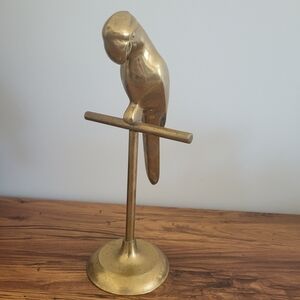 Vintage Brass Parrot Sculpture On Stand Approx 10.5 X 4" Original Patina